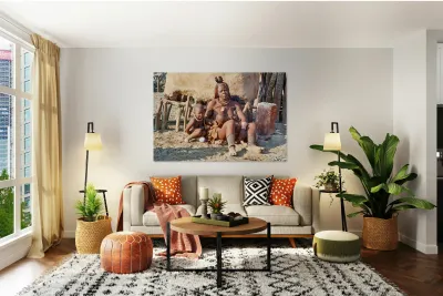 Mother and son in Himba village in Kunene Region of Namibia Reproduction