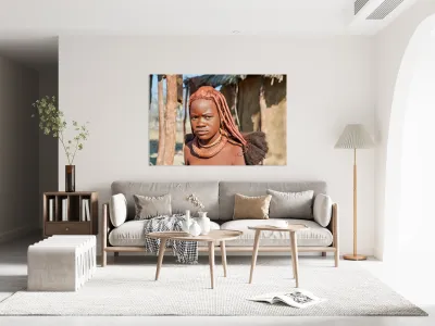 Traditional hair headdress of a woman in Himba village of Namibi Reproduction