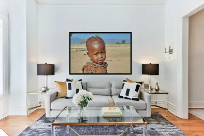 Portrait of a child from Himba village in Kunene region of Namib Reproduction