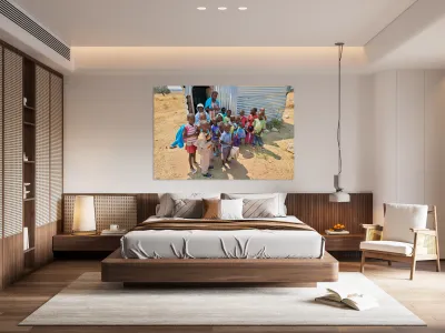 Students gather outside a school in Kavango Region Namibia Reproduction