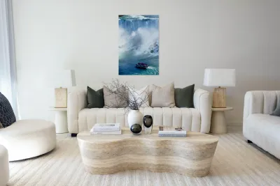 Tourists on a boat near Niagara Falls. Reproduction