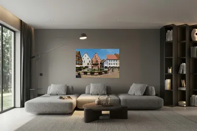 Visitors enjoy Saint Leon square in Eguisheim Alsace on a sunny Reproduction