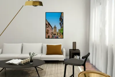 Tourists stroll through historic streets in Riquewihr Alsace Reproduction