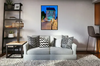Timber framed houses in Colmar at night with soft lights Reproduction