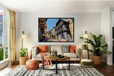 Visitors discover timber houses in Riquewihr Alsace Reproduction