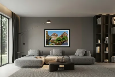 Visitors stroll by timber framed houses along the canal in Colma Reproduction