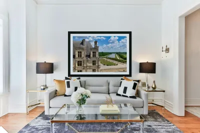 View of gardens at Chateau de Chambord in France on a sunny day Reproduction