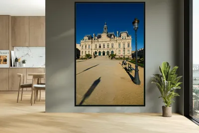 Vannes town hall stands in square on a sunny day in Brittany Fr Reproduction