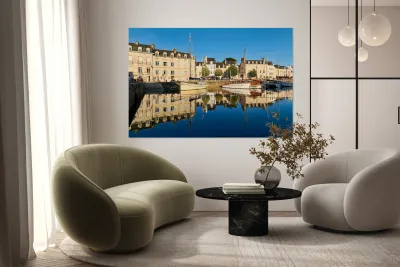 Boats moored at the port of Vannes in Brittany France during day Reproduction