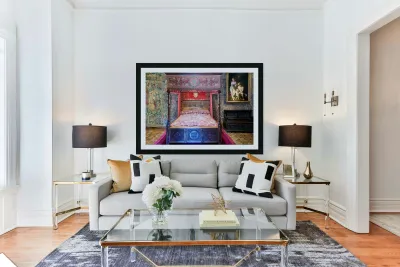 Historic bed in the Chateau de Chenonceau in France Reproduction