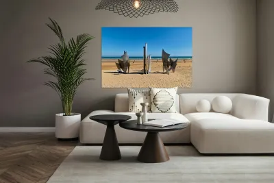 Visit to Omaha Beach in Normandy France with memorial sculpture Reproduction