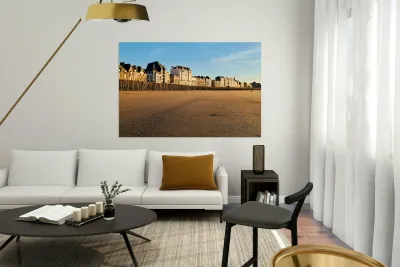 Grand Plage du Sillon beach at dusk in Saint Malo Brittany Fra Reproduction