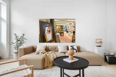 Middle Eastern art fills an art gallery in Dubai UAE Reproduction