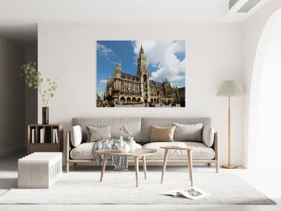 Munich town hall in Marienplatz on a sunny day in Bavaria Reproduction