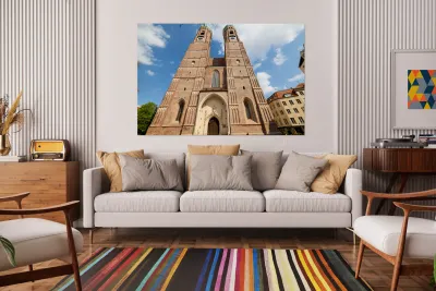 Dom cathedral in Munich Bavaria with clear sky and tall towers Reproduction