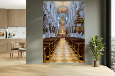 People explore the interior of St Reproduction