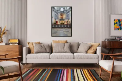 Interior view of Theatinerkirche in Munich with altar and sculpt Reproduction