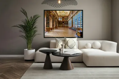 Magnificent baroque library filled with books and ceiling fresco Reproduction