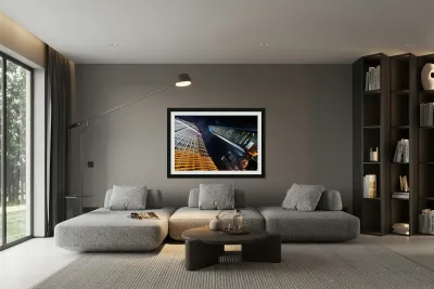 City skyline with skyscrapers shining bright in Shanghai at nigh Reproduction