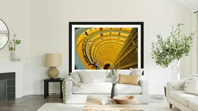 View down a multi story hotel atrium in Shanghai China Reproduction