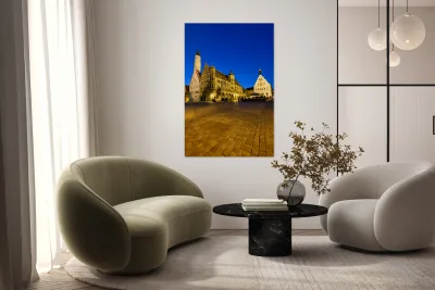 Market square in Rothenburg ob der Tauber during sunset Reproduction