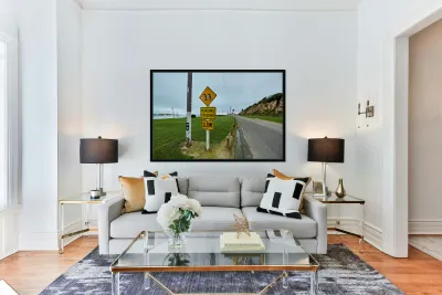 Penguin crossing sign alerts wildlife in Oamaru NZ Reproduction