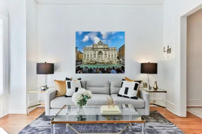 Crowd of tourists visiting Trevi fountain in Rome Italy Reproduction