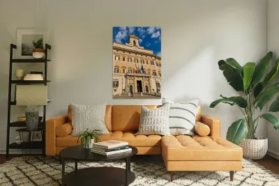 Palazzo Montecitorio stands in Rome Italy during a clear day Reproduction