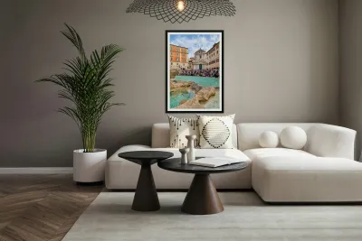 Crowd enjoys the lively atmosphere at Trevi Fountain in Rome Reproduction