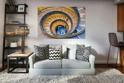 Visitors walk down Bramante staircase in Vatican Museums in Rome Reproduction