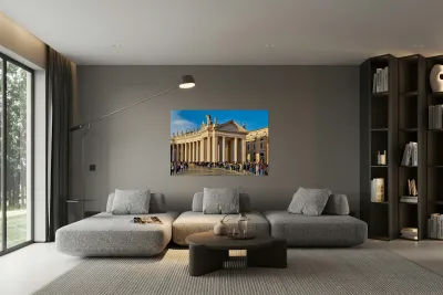 Tourists waiting in line to enter Saint Peters Basilica in Rome Reproduction