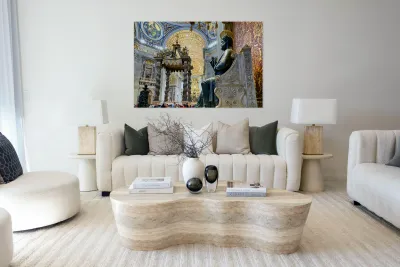Saint Peters Basilica interior with Saint Peter statue in Rome Reproduction