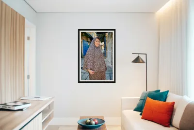 Portrait of a woman in Jerusalem Israel walking on a street Reproduction