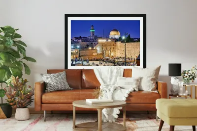 Sunset view of Dome of the Rock and Wailing Wall in Jerusalem Reproduction