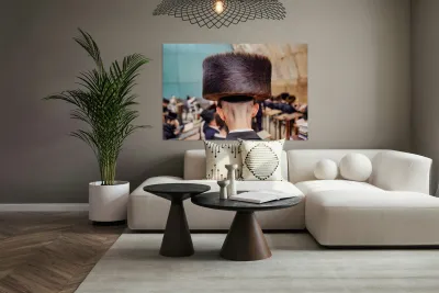 Jewish men study in Jerusalem at the Western Wall Reproduction