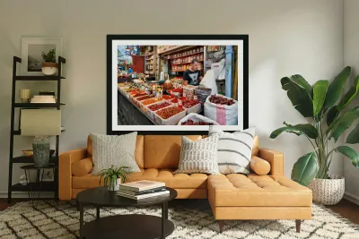 Spices and products for sale at Mahane Yehuda Market in Jerusale Reproduction