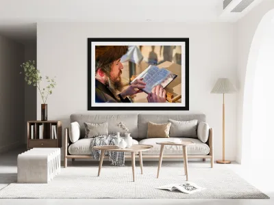 Prayer at the wailing wall in jerusalem by orthodox jews Reproduction