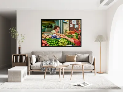 Local vendor sells fresh produce in Mahane Yehuda Market Reproduction