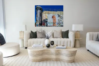 Wall and artwork near a guard tower in Bethlehem Jerusalem Reproduction