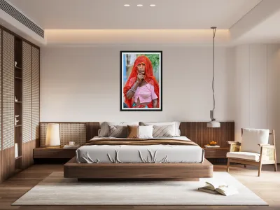 Portrait of woman in traditional dress from Mandawa Rajasthan Reproduction