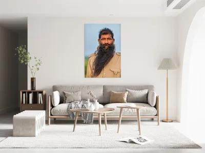 Portrait of a bearded man in Khimsar Rajasthan India Reproduction