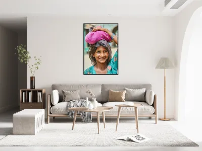 Portrait of a young girl carrying cloth in Mandawa Rajasthan Reproduction