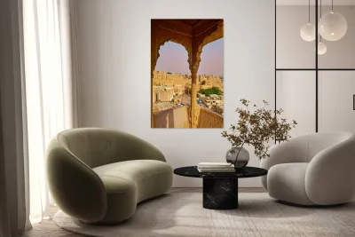 Walls of Jaisalmer glow at sunset in Rajasthan India Reproduction