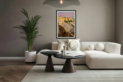 Walls of Jaisalmer at sunset in Rajasthan India capture the town Reproduction