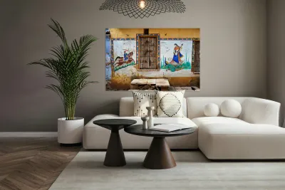 Painted house in Bundi shows culture of Rajasthan Reproduction