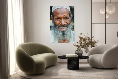 Old man in Rajasthan Jodhpur with a long beard and thoughtful ga Reproduction