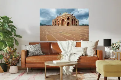 Humayuns Tomb stands in Delhi under a cloudy sky Reproduction