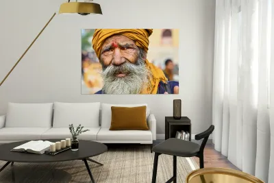 Portrait of a man in Orchha Madhya Pradesh India during the da Reproduction