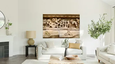 Hindu temples of Khajuraho show carvings of daily life and ritua Reproduction