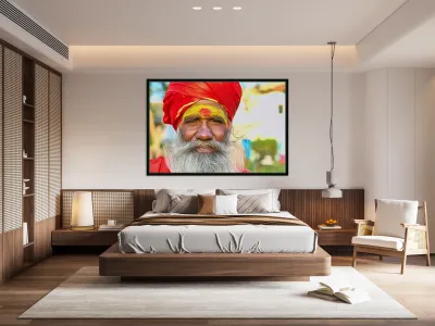 Portrait of holy man sadhu in Orchha Madhya Pradesh India Reproduction